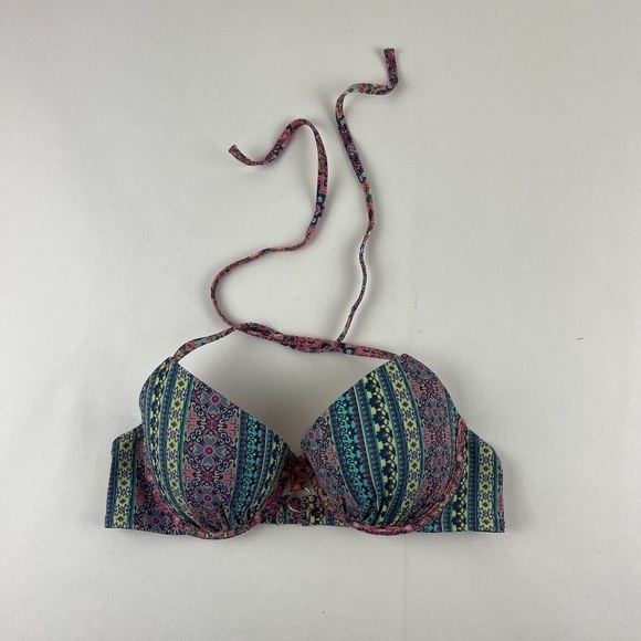 Shade & Shore Bikini Top Womens 36B Blue Striped Tied - Picture 1 of 9